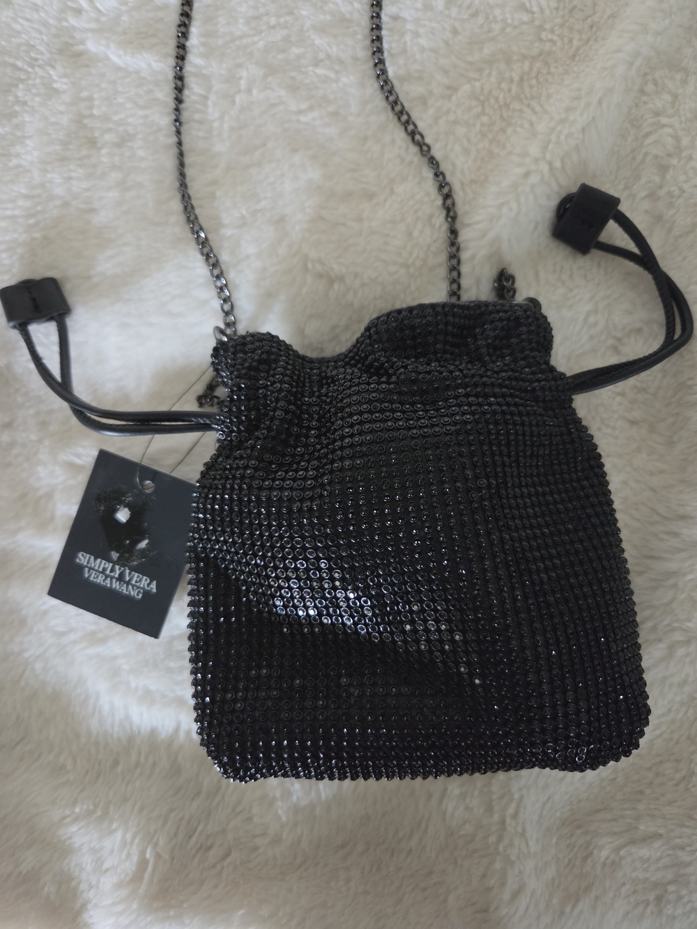Simply Vera Vera Wang Black Sequin Drawstring Mini Bag with Chain